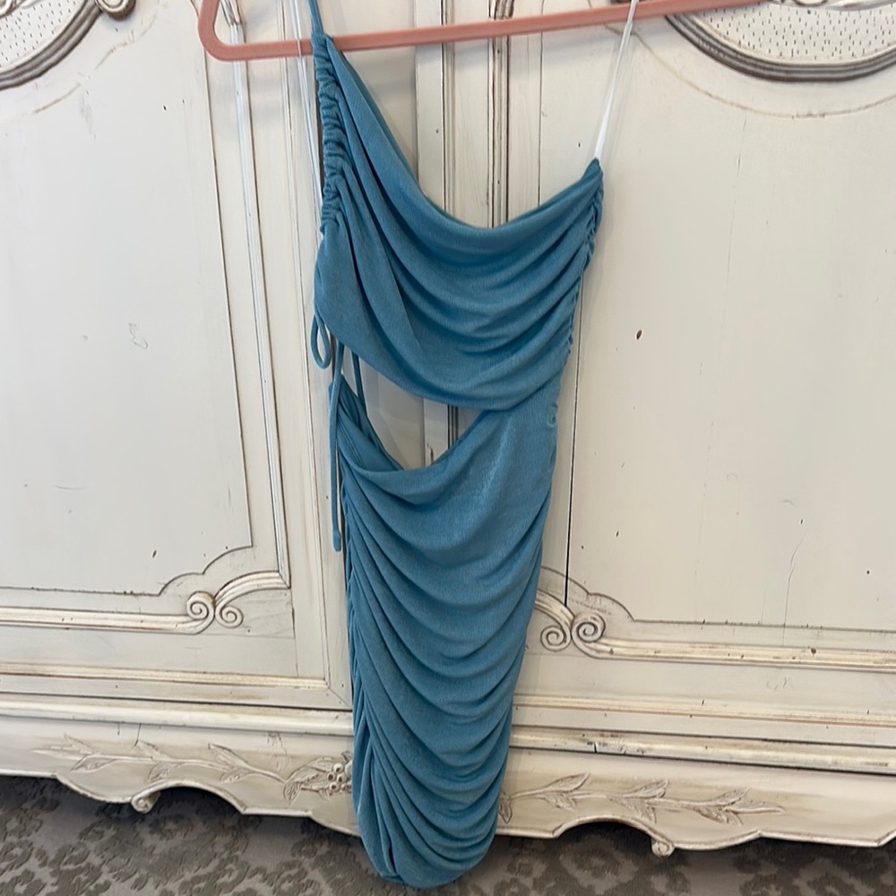 Elegant Blue Draped Mini Dress